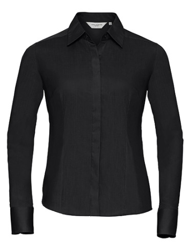 RUS-0R924F0-Ladies' Long Sleeve Fitted Polycotton Poplin Shirt